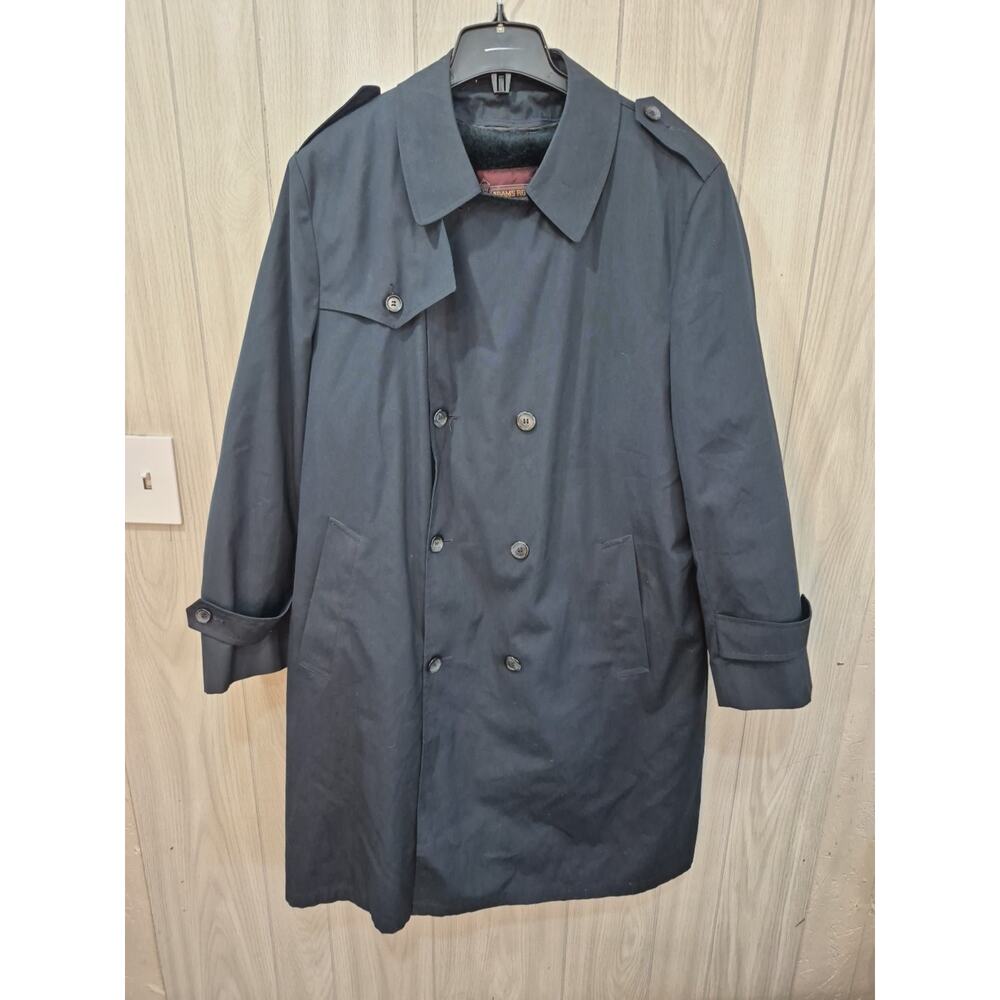 Adams Row Richman 44 Reg Black Trench Coat Faux Fur Lined New York Chicago Warm